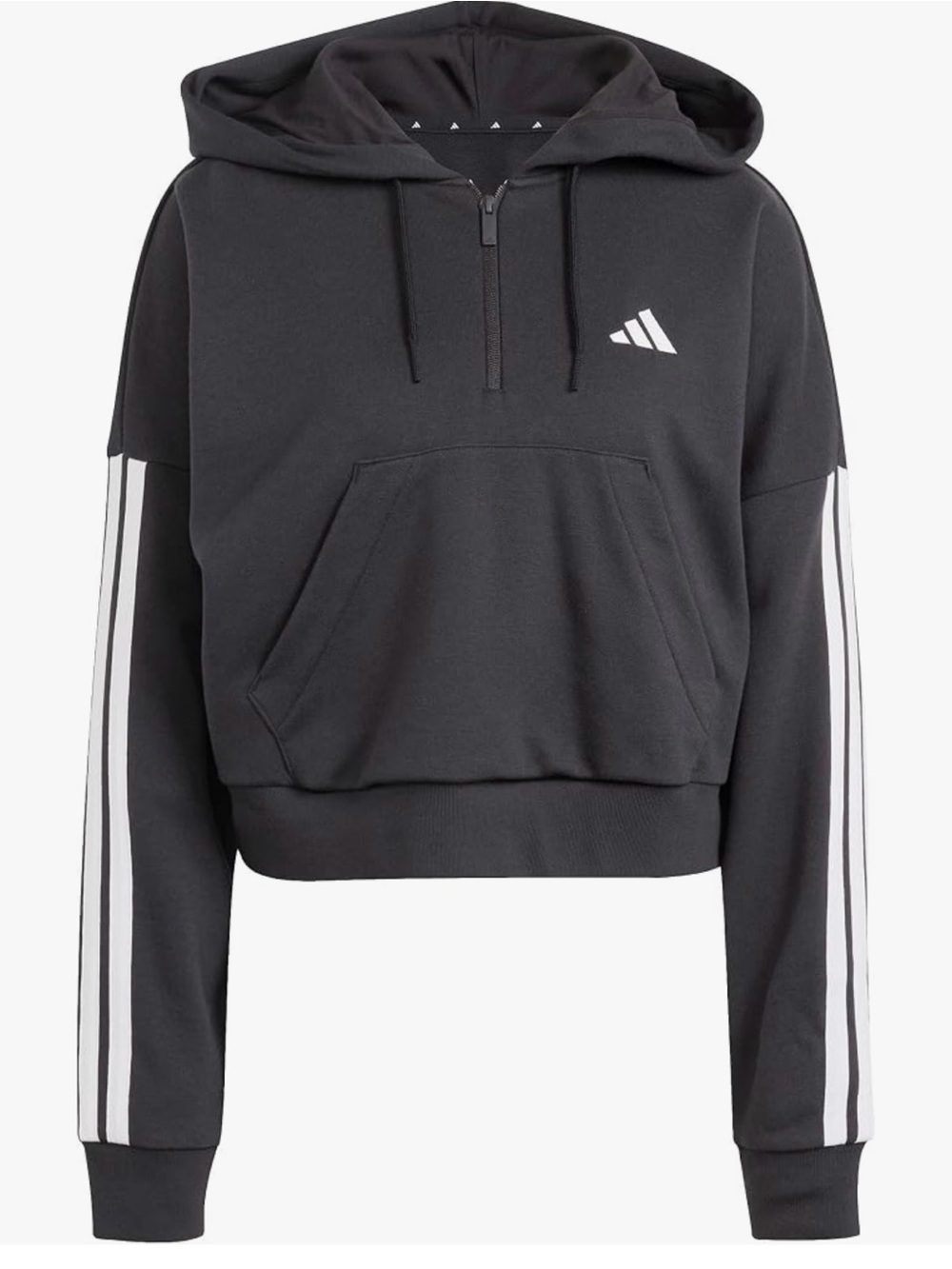 NWT Adidas cropped black Hoodie with White Sleeve Stripes